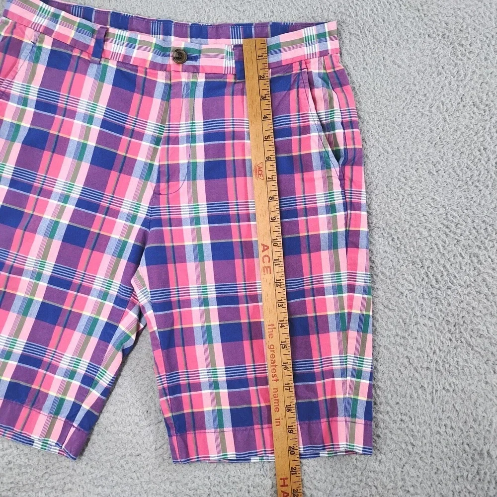 Brooks Brothers Shorts Mens 33 Pink Cotton Plaid Flat Front Slash Pockets Chino